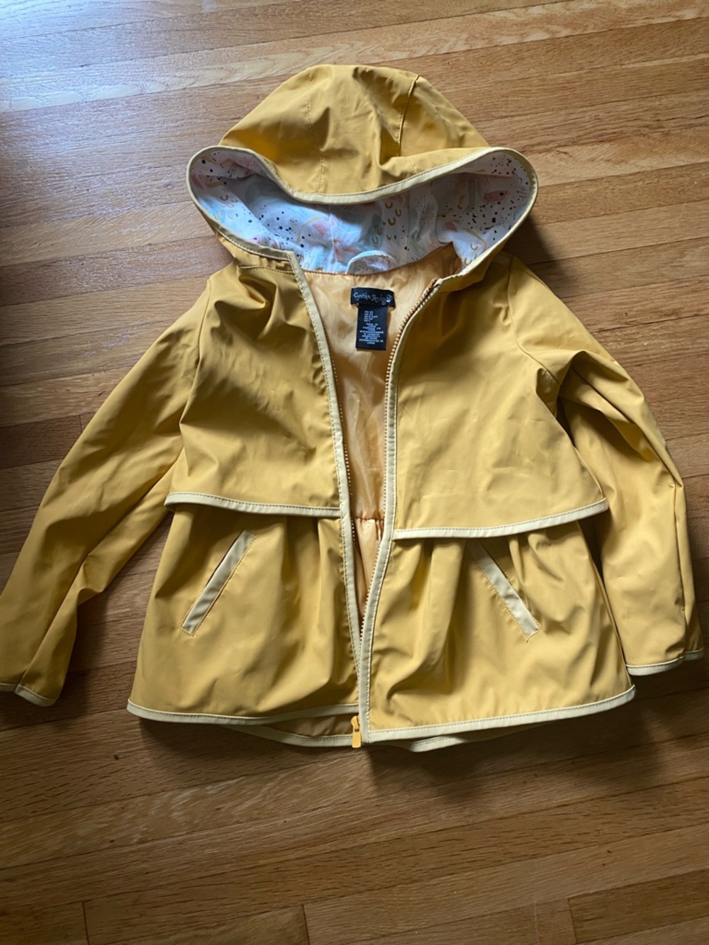 Cynthia Rowley Yellow Hooded Kids Raincoat with Printed Lining